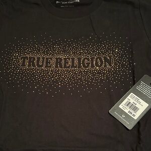 True Religion Black Tee with Rhinestones Studded Logo streetwear NWT Size XXS
